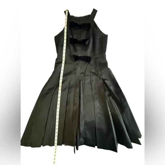 David Meister Black Taffeta Midi Dress Velvet Bow Cocktail Evening Formal 6 - Picture 10 of 11